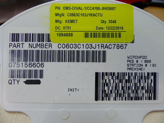 KEMET C0603C103J1RACTU Qty of 520 per Lot CAP .01UF 5% 0603 X7R 100V