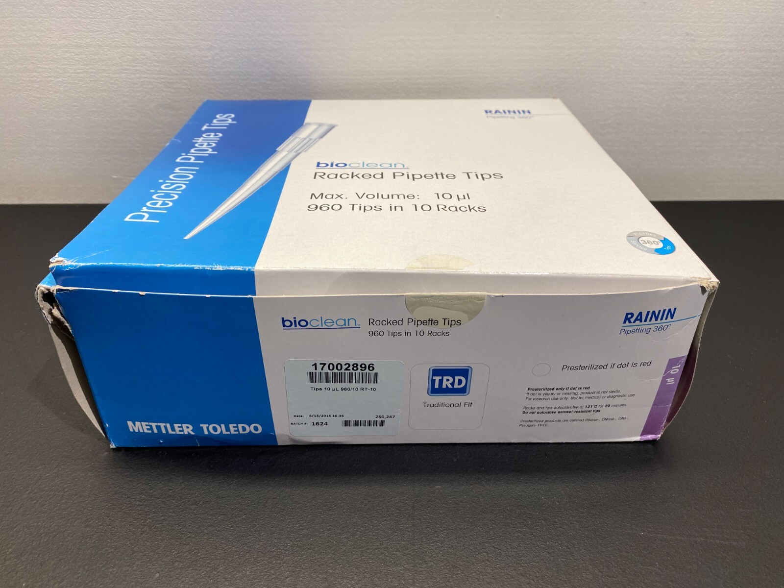 Mettler Toledo Rainin 17002896 Racked Pipette Tips 96/Rack 8 racks 10uL RT-10