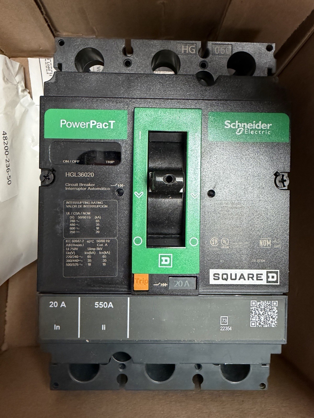 Square D HGL36020 Circuit Breaker.