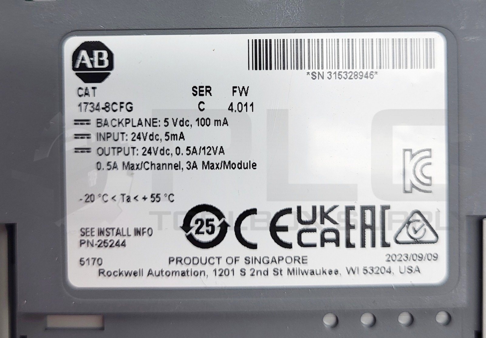 ALLEN BRADLEY 1734-8CFG /C I/O MODULE W/ 1734-RTBS /A W/ 1734-MB /A