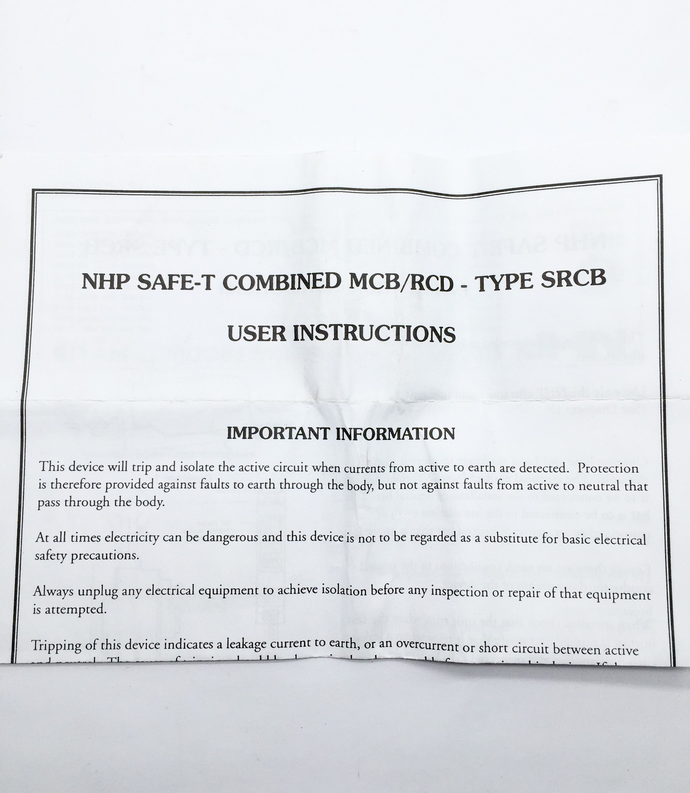 NHP Terasaki SRCB2030 20A 1 Pole Earth Leakage Breaker MCB/RCD