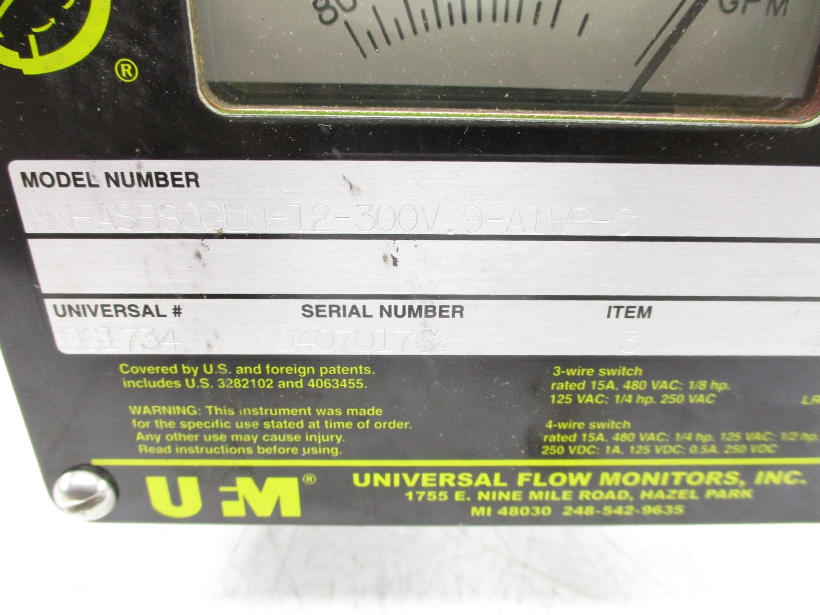 UNIVERSAL FLOW MONITORS MN-ASB80GLM-12-300V.9-A1WR-C 0-80GPM NSNP