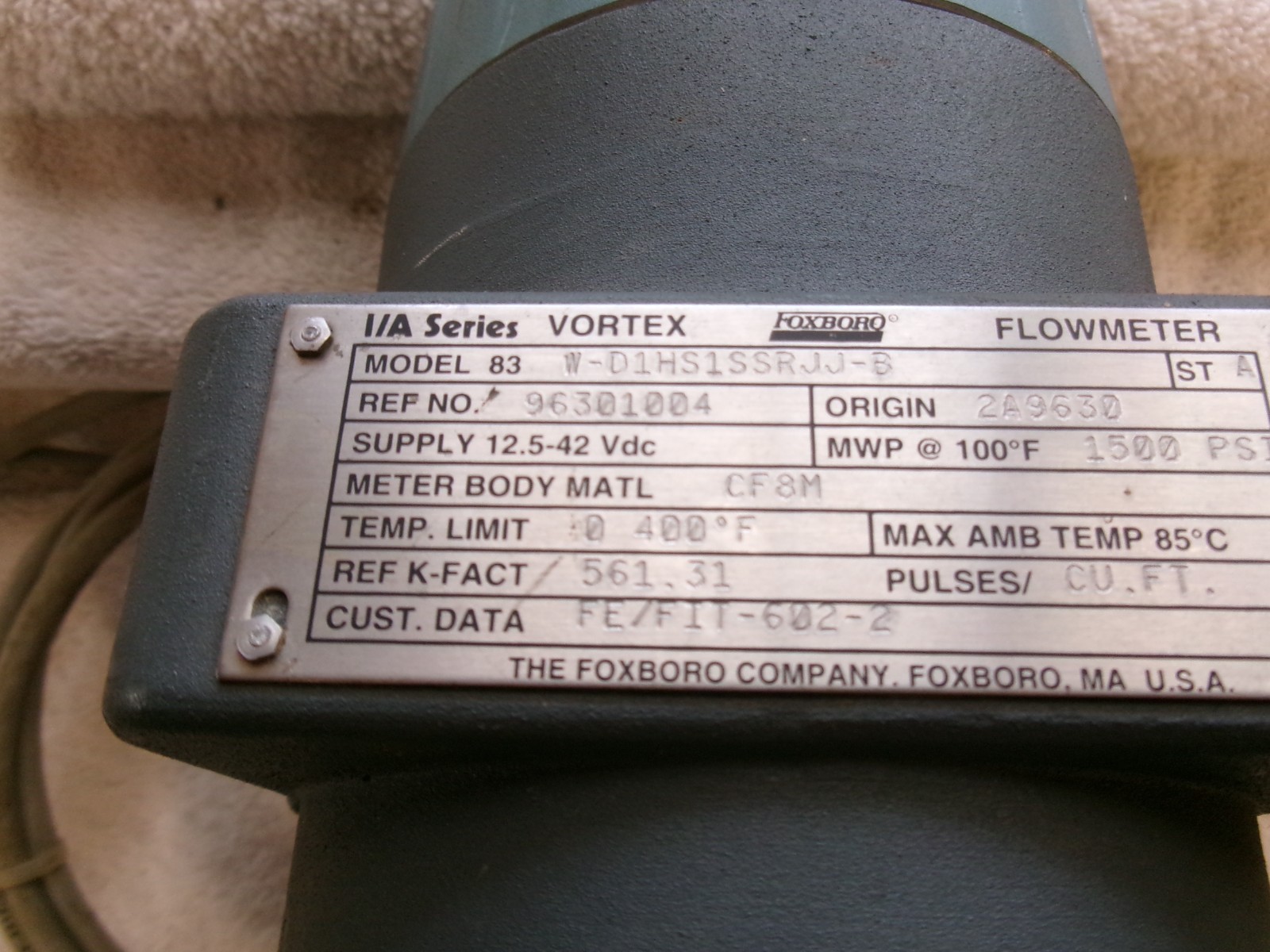 FOXBORO VORTEX Flowmeter 12.5-42Vdc 1500PSI 83W-D1HS1SSRJJ-B