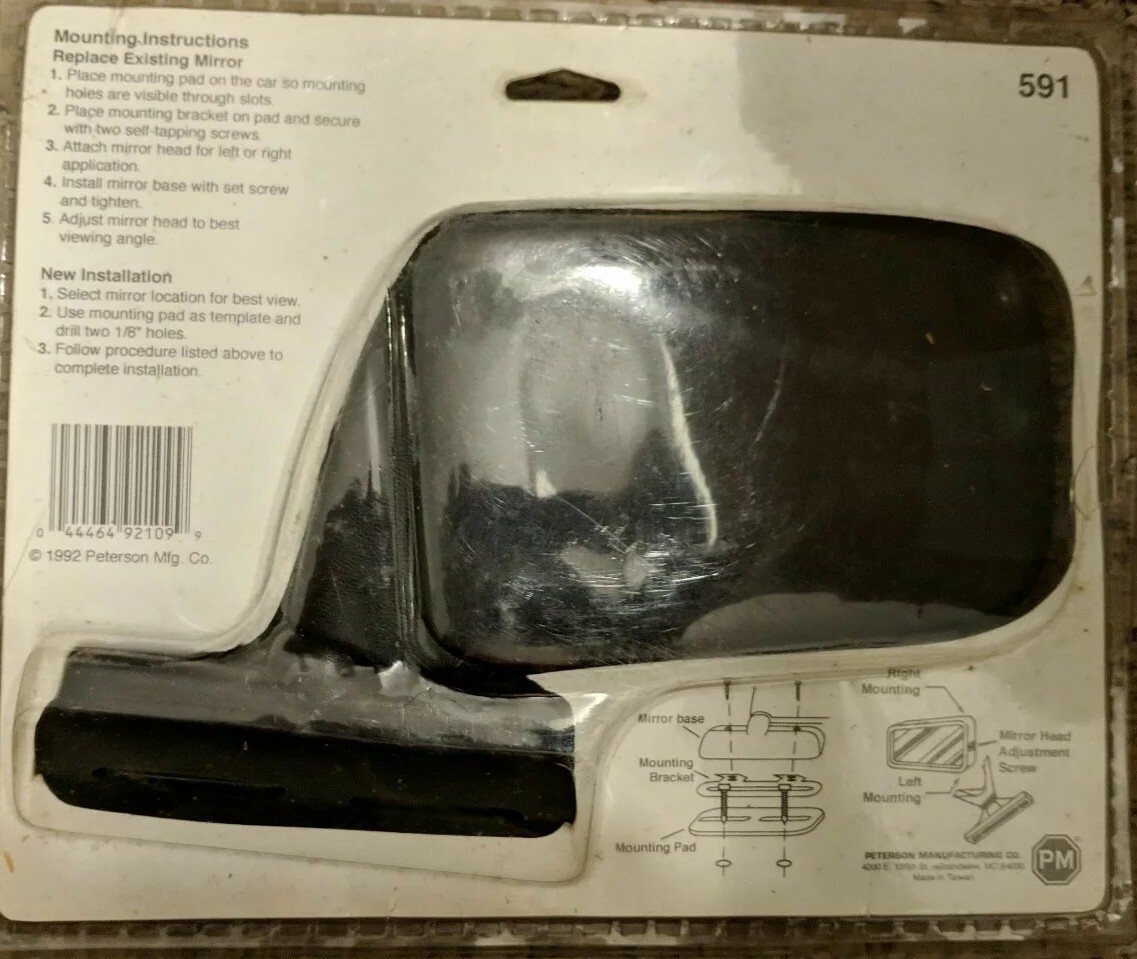 Peterson 591 Universal Flag Style Mirror Right hand Left hand Mounting Black New