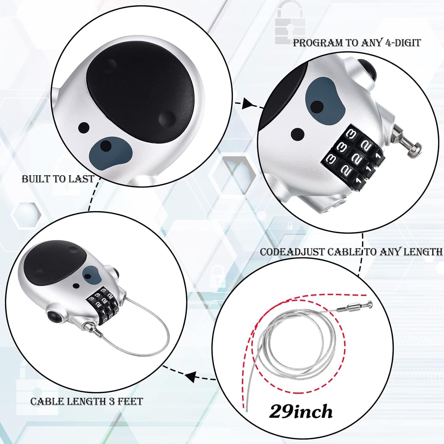 2 Pcs Combination Lock With 27 Inch Cable Adjustable Cable Locks Security Wir