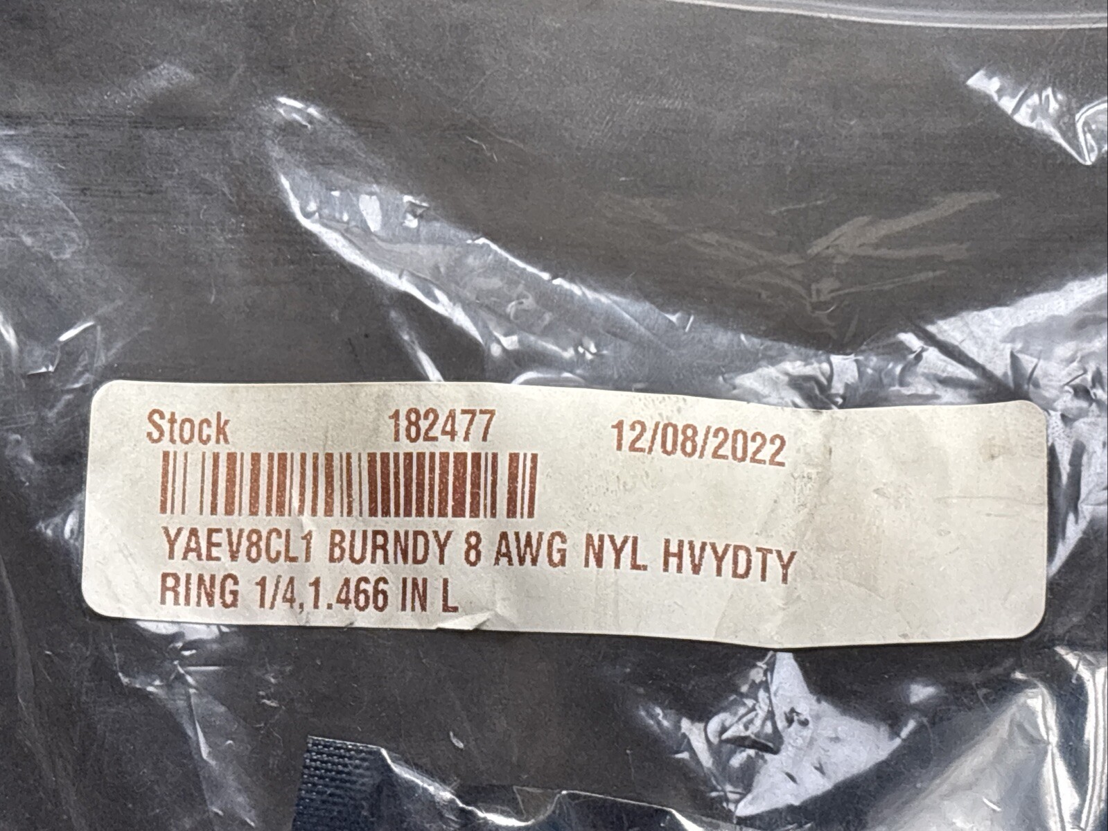 Lot of 20 Burndy – YAEV8CL1 – 8 AWG NYL HVYDTY RING 1/4,1.466 IN L