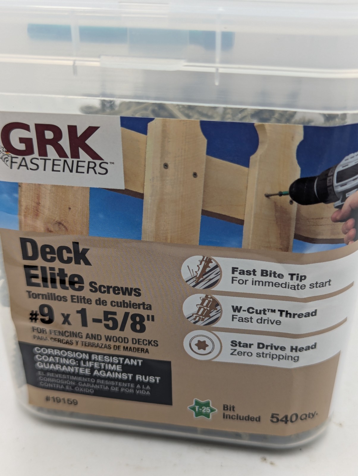 GRK 19159 Deck Elite Screws #9 Torx 1-5/8″ Bugle Head, T25 Bit Included, 540 Pcs