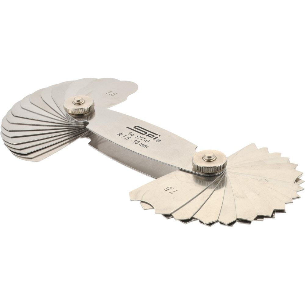 SPI 14-177-0 Metric Radius Gage Set: 32 Leaf, 0.5 mm Grad, 7.5 – 15 mm Range
