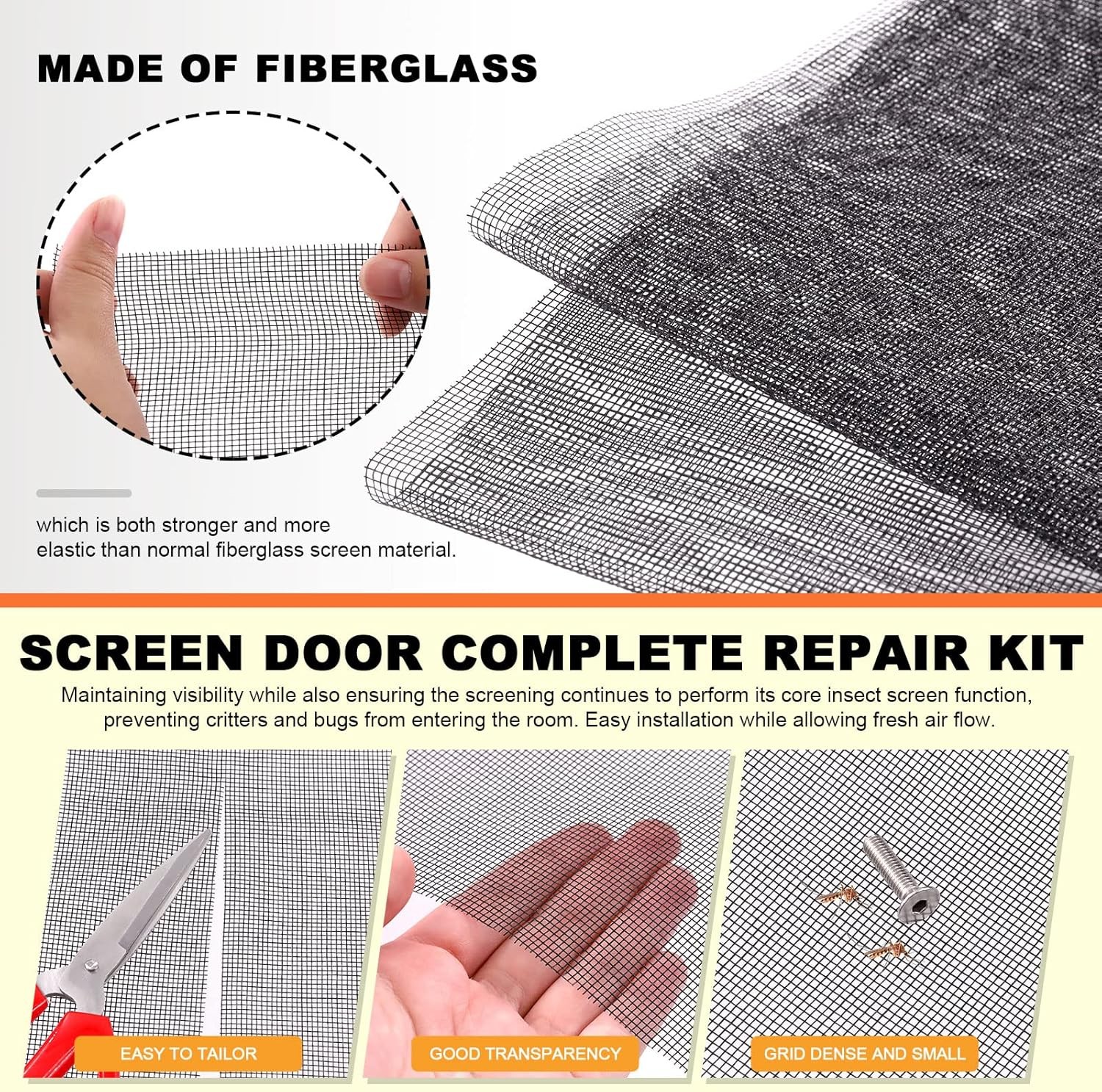 Tanstic 7Pcs Window Screen Mesh and Door Repair 47”W X 98”L, Black