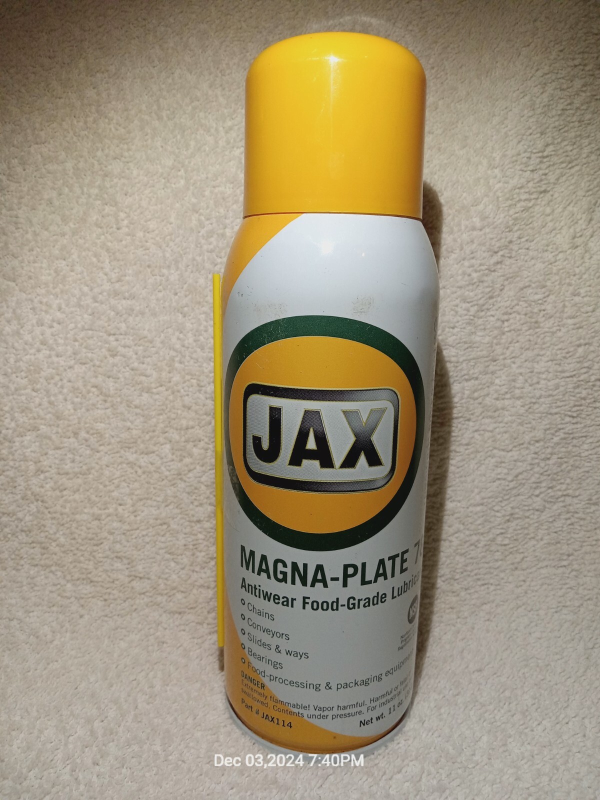 JAX 114 Magna-Plate 78 Food Grade Lubricant 11 oz Aerosol Can