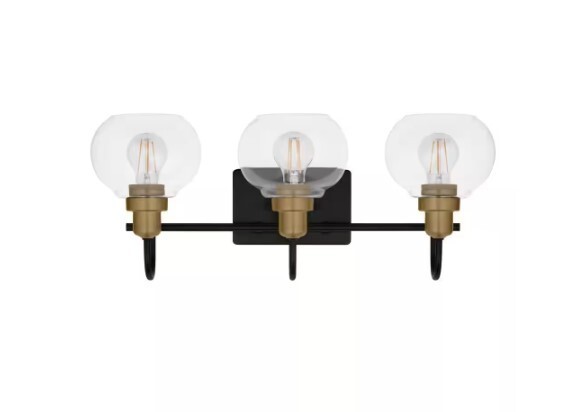H D Halyn 23″ 3-Light Matte Black with Vintage Brass Light w/ Clear Glass Shades