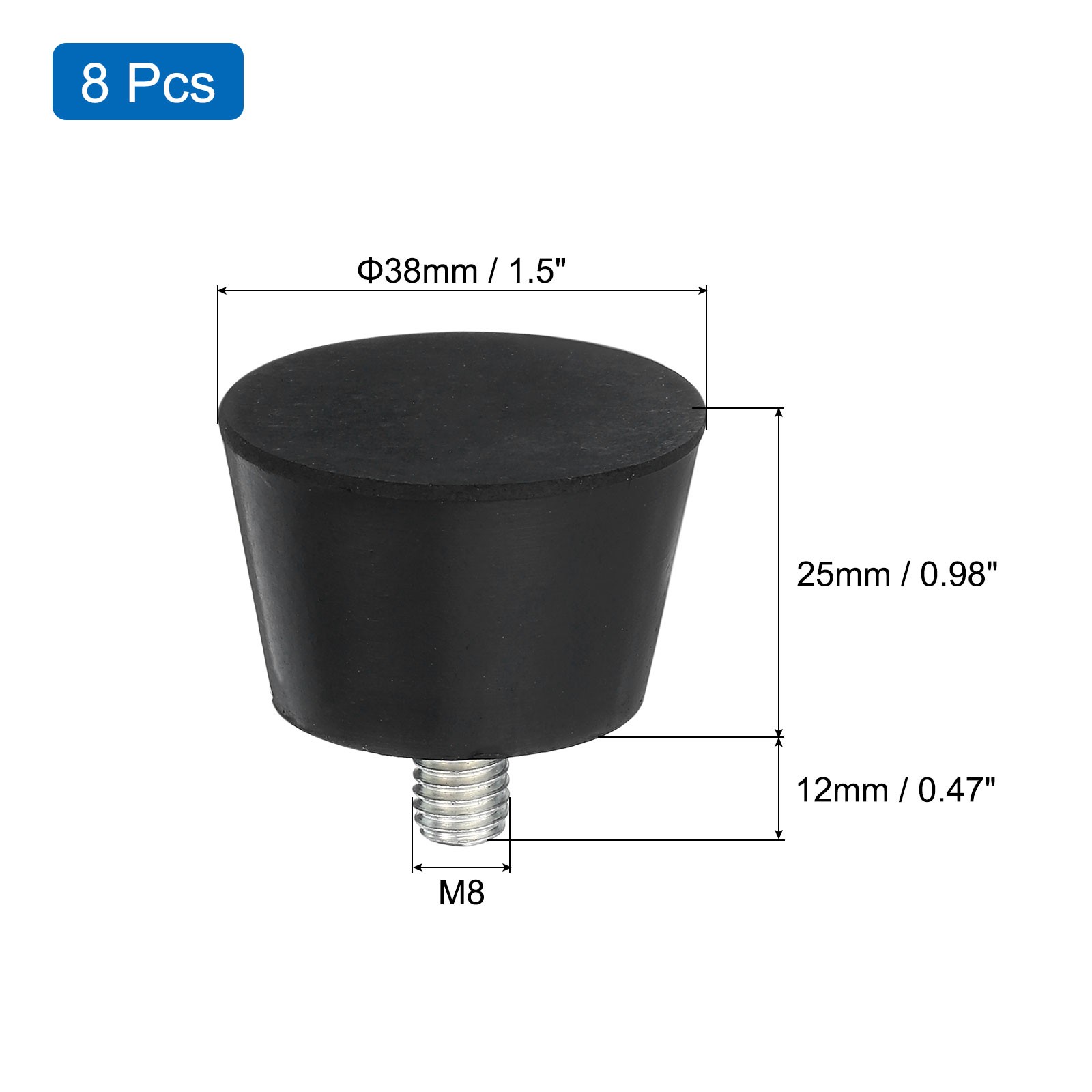8Pcs Thread Levelling Feet, 1.5″x0.98″ with M8x12mm Studs, Black