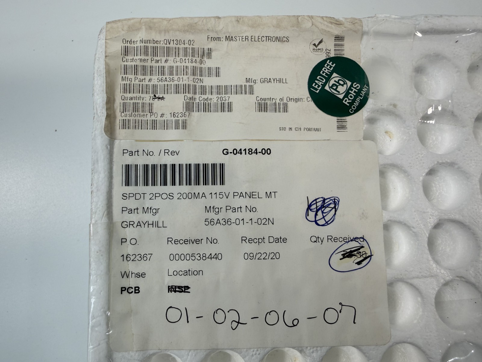 Grayhill 56A36-01-1-02N Rotary Switch 1 Deck 1 Pole 2 Pos Non-Shorting 36 Deg