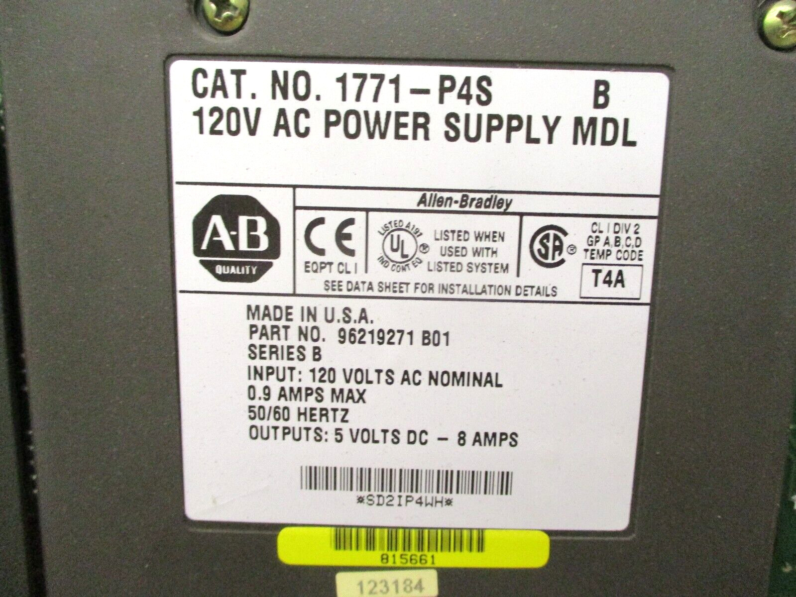 Allen-Bradley 1771-P4S 1771-A1B/B 1785-ENET B 1785-L40 B/E 48475DH