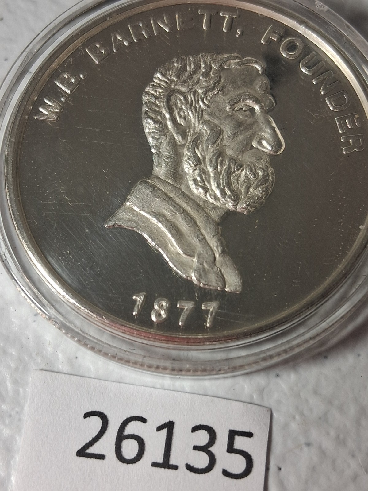 .999 Silver Silver 1 oz Round Barnett Bank W.B. Barnett Founder 1877 bb9