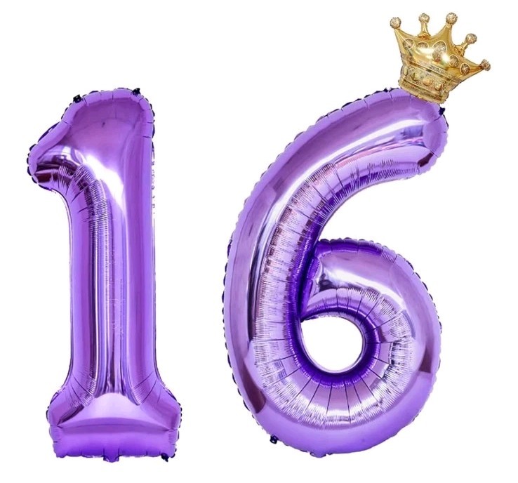 32 Inch Number 16 Gold Crown Balloon Set