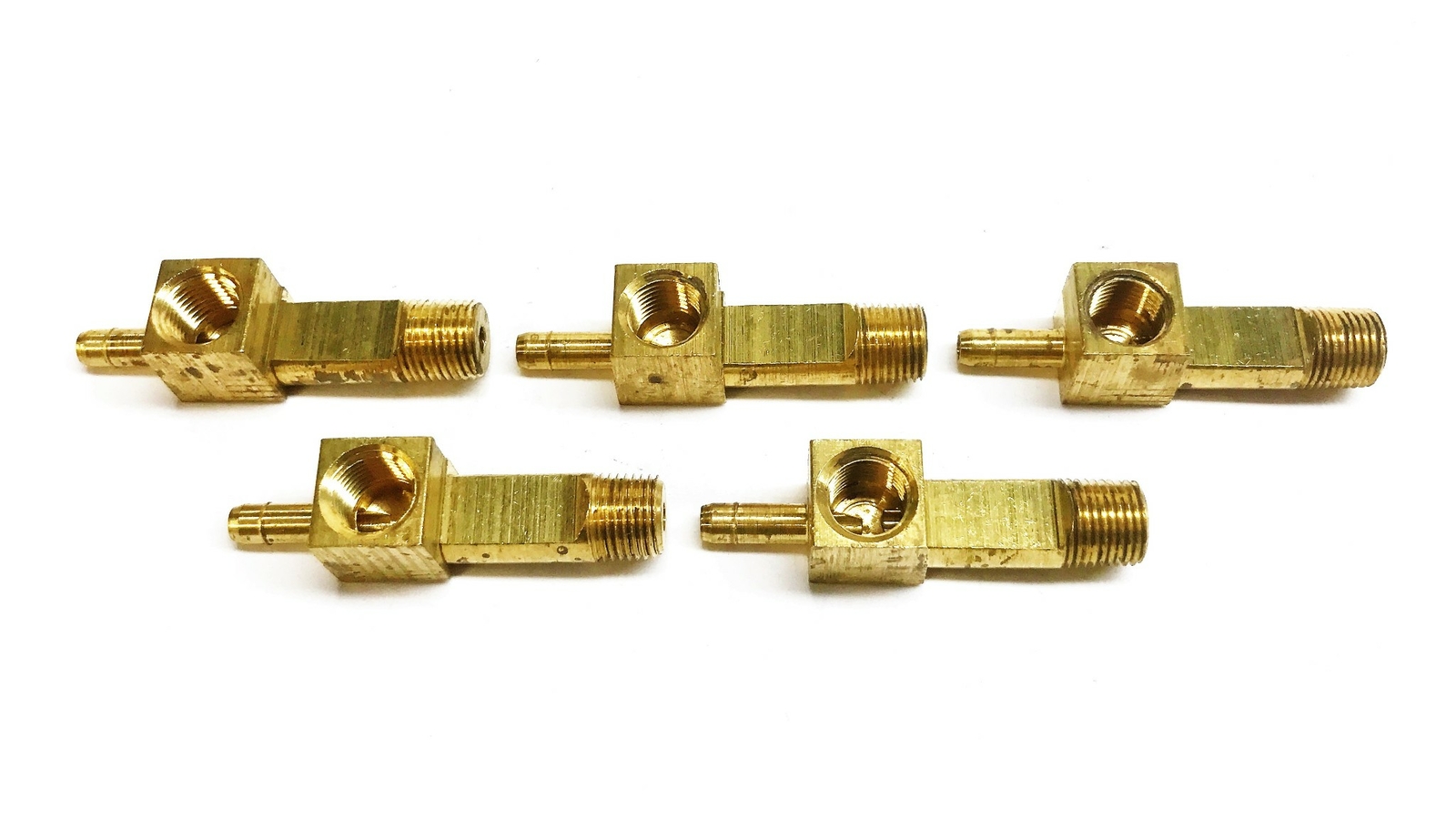 Unbranded Brass 1/8″ Male x 1/8″ Female x 1/16″ Barb Union Tee [Lot of 5] NOS