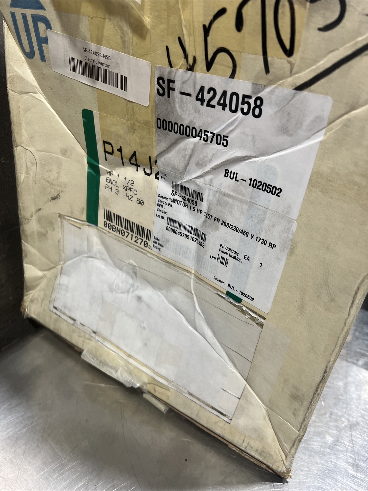 RELIANCE ELECTRIC P14J2402M-WY MOTOR 1.5HP 1730RPM 208-230V Nos Surplus
