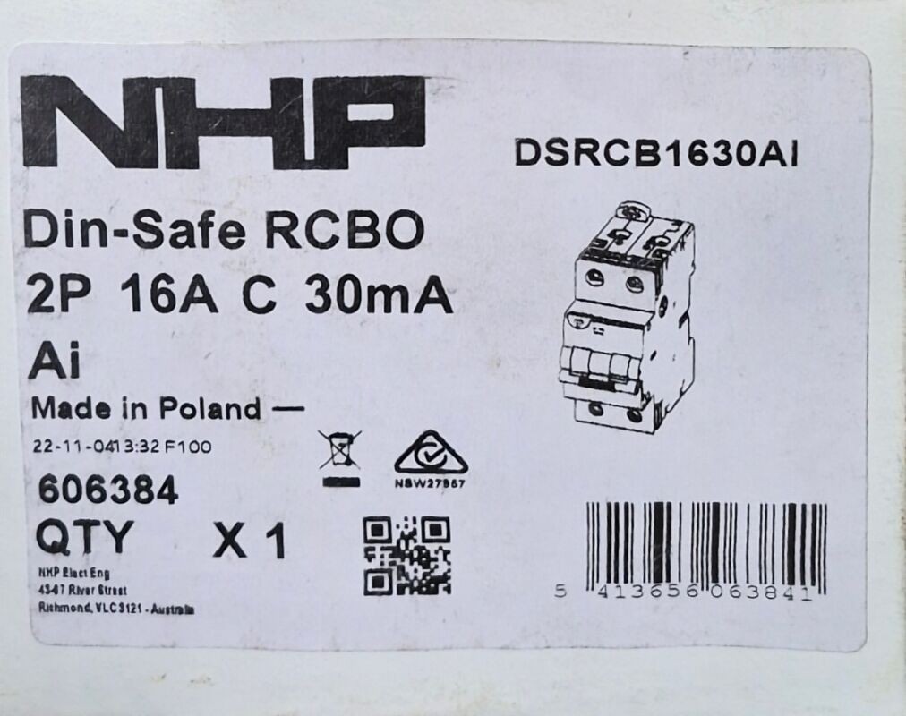 NHP Din-Safe RCBO DSRCB1630AI 16A C 30mA 6kA 2P Circuit Breaker