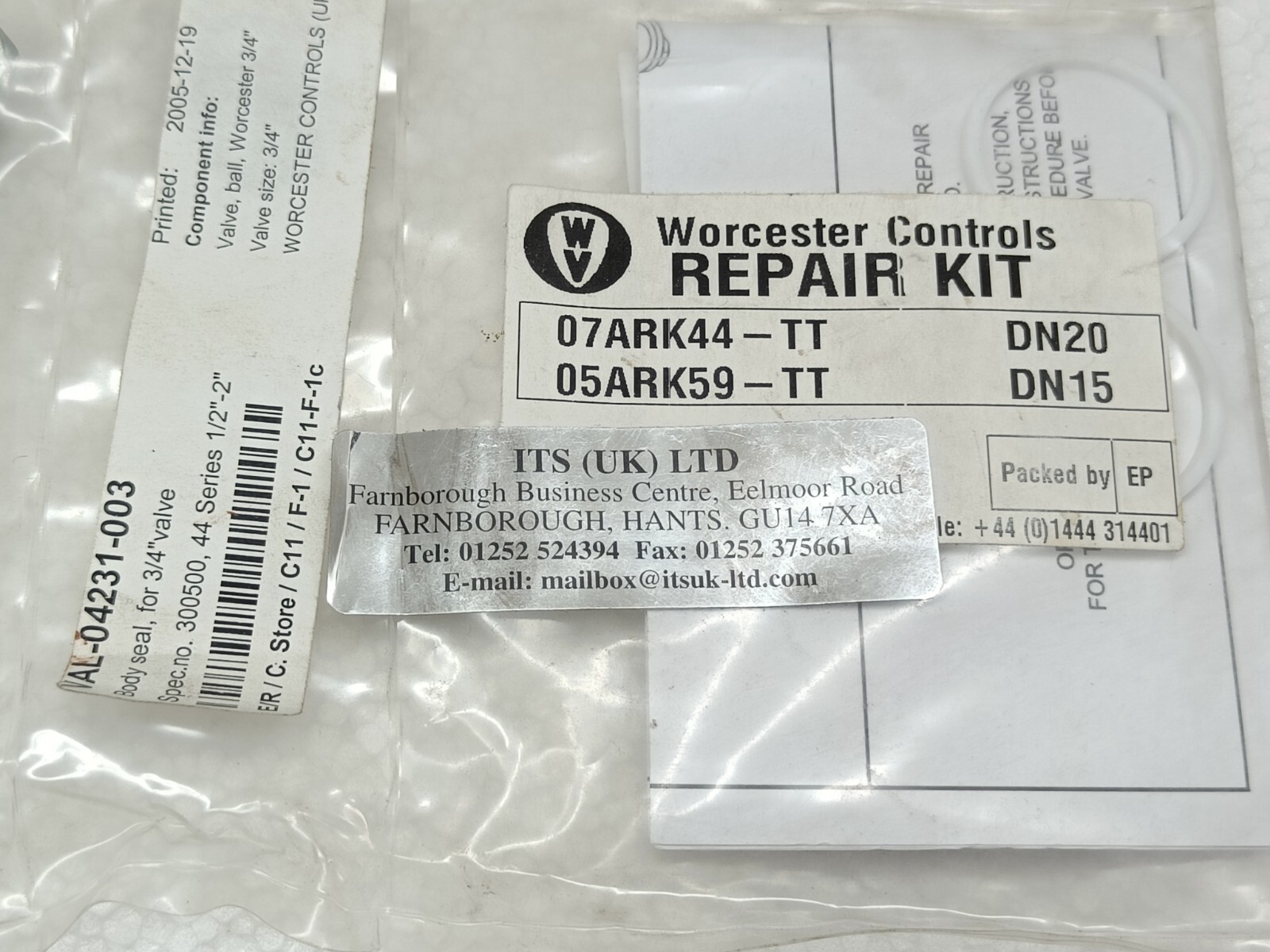 LOT OF 6 WORCSETER CONTROLS 07ARK44-TT DN 20 / 05ARK59-TT DN 15 REPAIR KIT