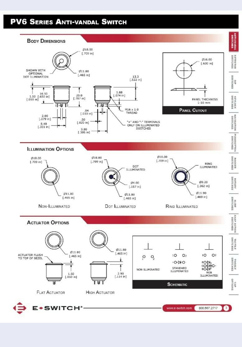 PV6H240SS-3G1 E-SWITCH QTY: 25 UNITS Push Button Switch. Free Shipping