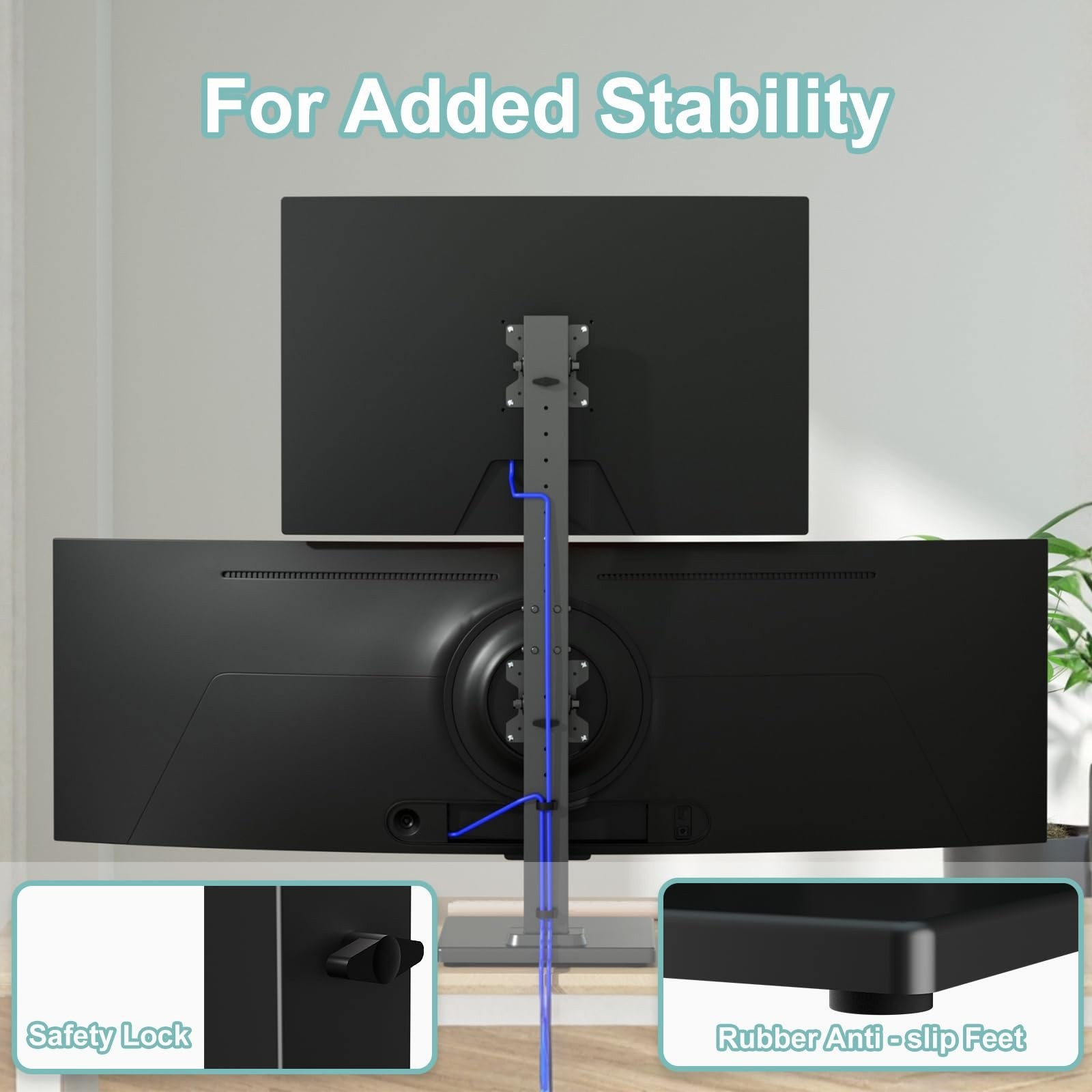 Suptek Dual Monitor Stand with Base Vertical Stack Screen Free-Standing Monit…