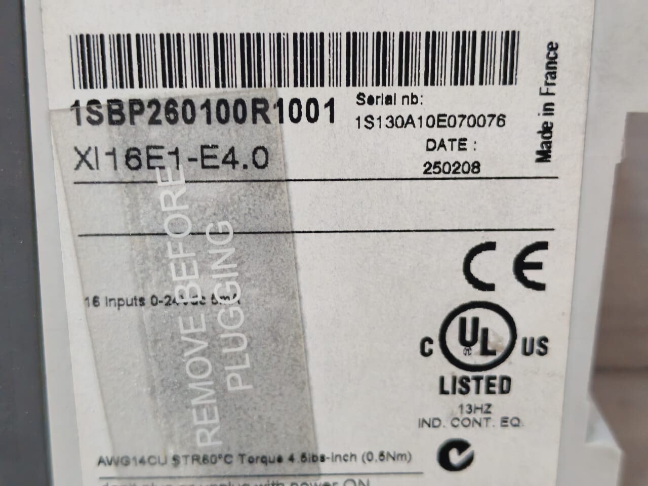 ABB XI16E1-E4.0 1SBP260100R1001 EXTENSION 16 24VDC INPUTS- NEW WITH FILTHY BOX