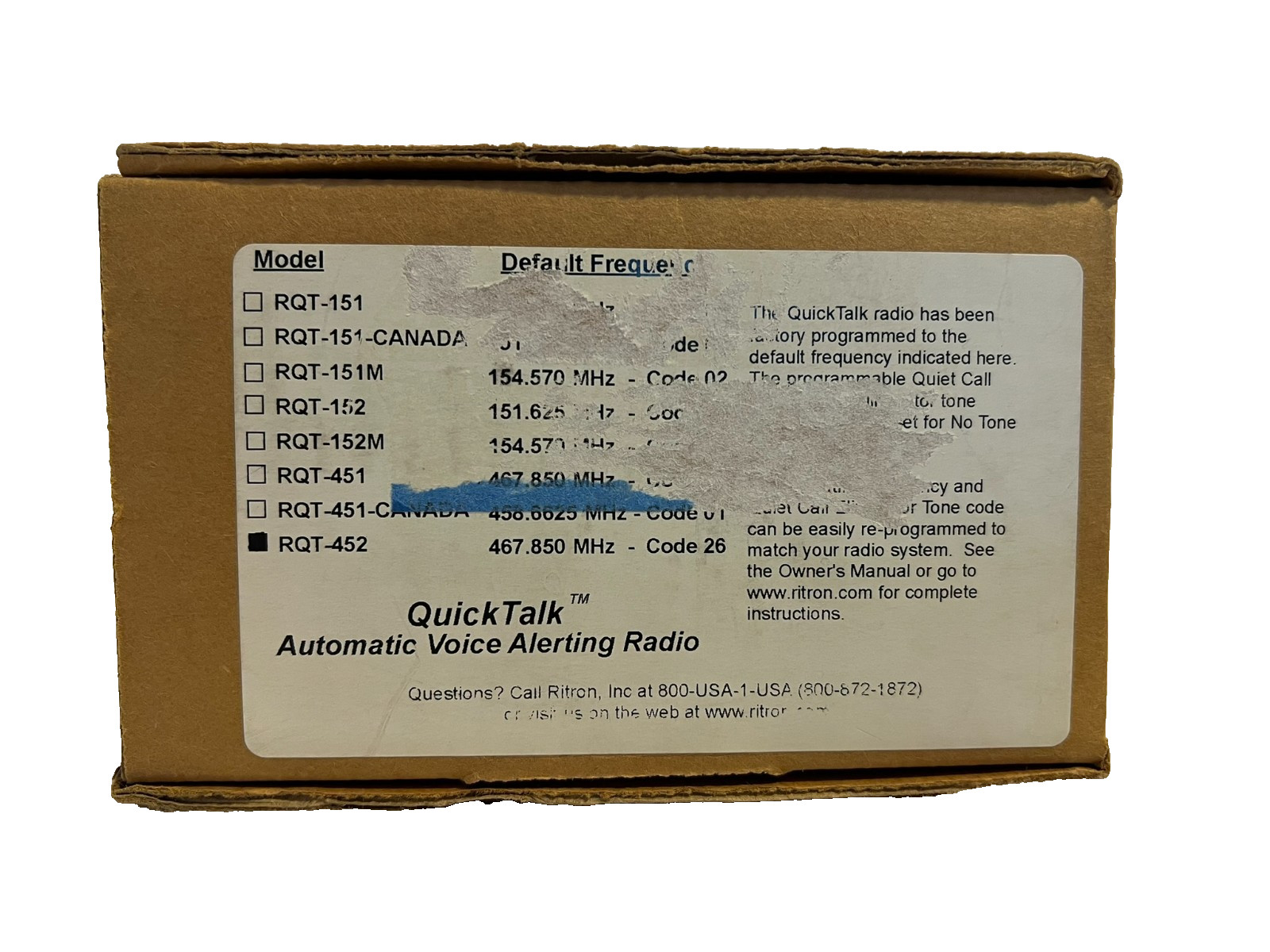 Ritron RQT-452 Quick Talk UHF 2W