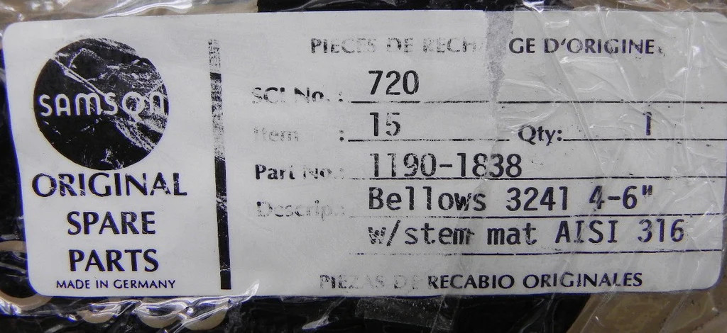 Samson Valve Bellows 1190-1838