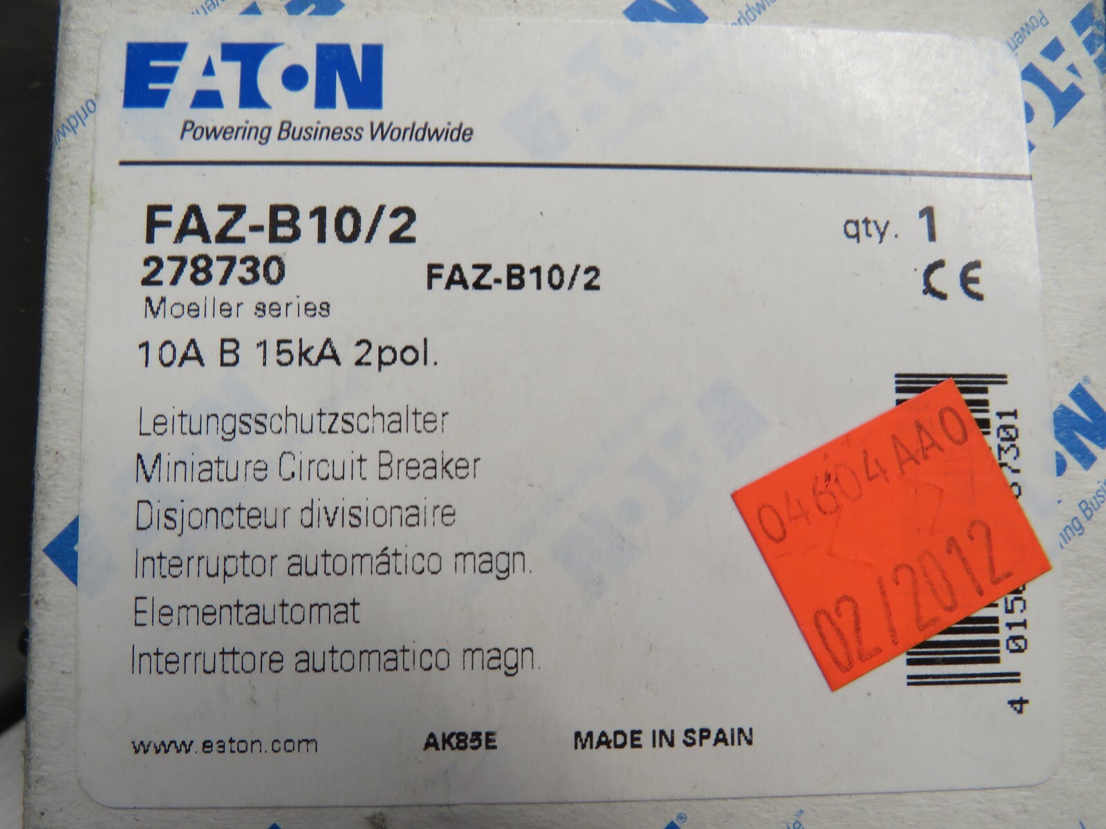 Eaton FAZ-B10/2 Mini Circuit Breaker 2-Pole 278730