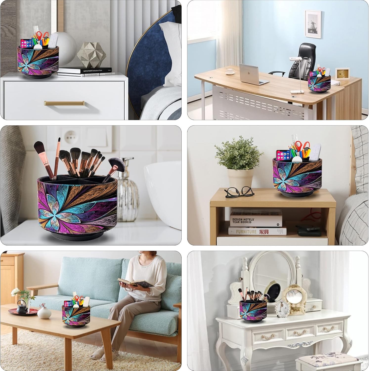 Remote Control Holder Round Leather Art Supply Organizer, PU Multicolor
