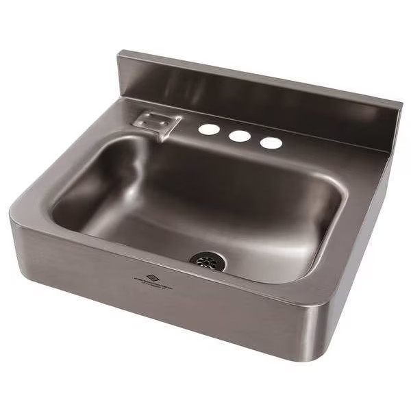Silver Bathroom Sink, Stainless Steel, Wall Mount Bowl Size 14-1/2″ x 9-1/2″