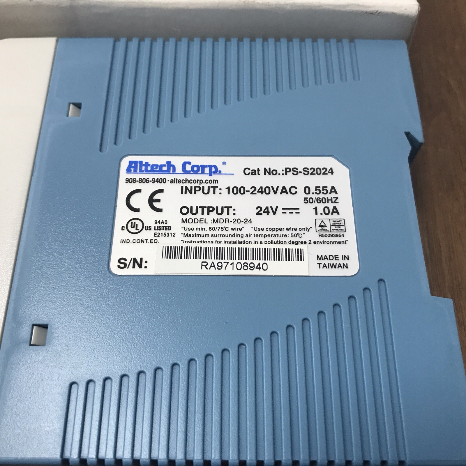 Altech Corp PS-S2024 Adjustable Power Supply DinRail 24W Slim 24VDC Out 1A