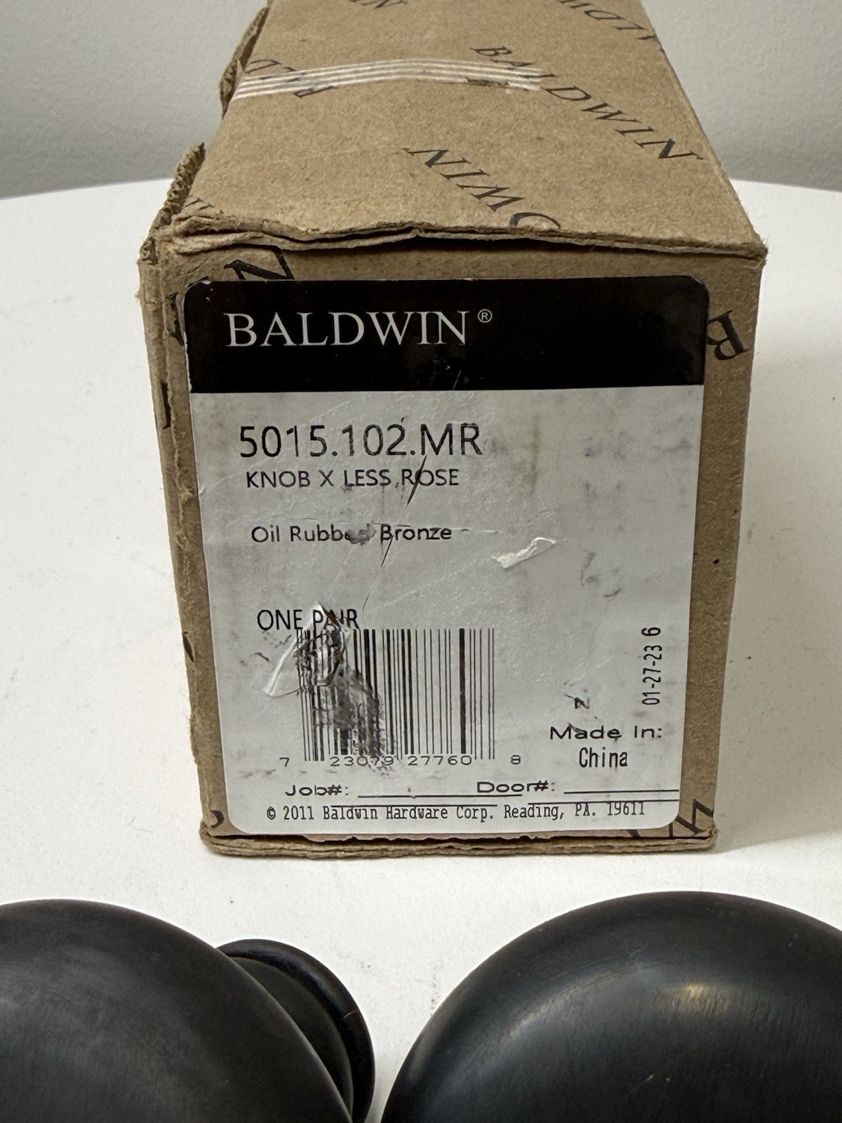 1 Pair (2 Knobs) BALDWIN 5015.102.MR OIL-RUBBED BRONZE DOORKNOBS Without Roses
