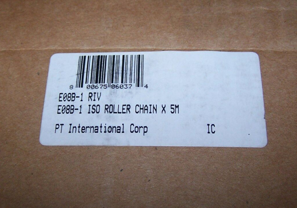 NEW PT INTERNATIONAL ROLLER CHAIN 1/2″ PITCH 16FT LONG RIVITED E08B-1
