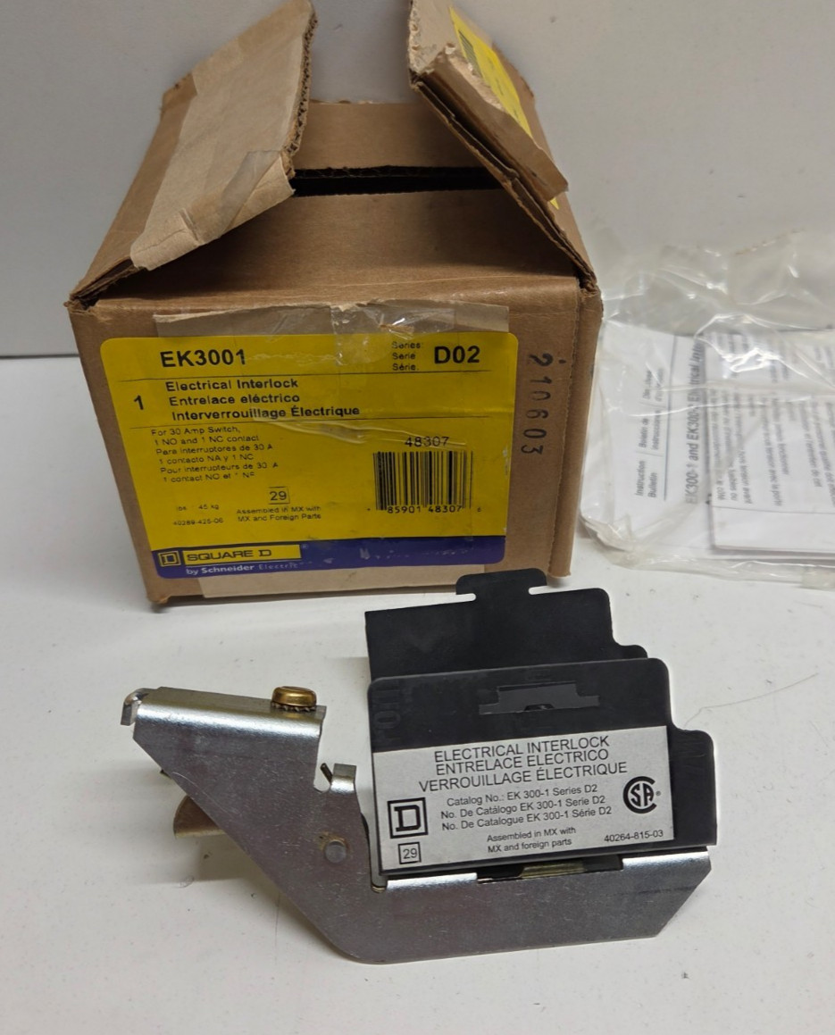 NEW IN BOX! SQUARE D 30A 1NO/1NC ELECTRICAL INTERLOCK EK3001