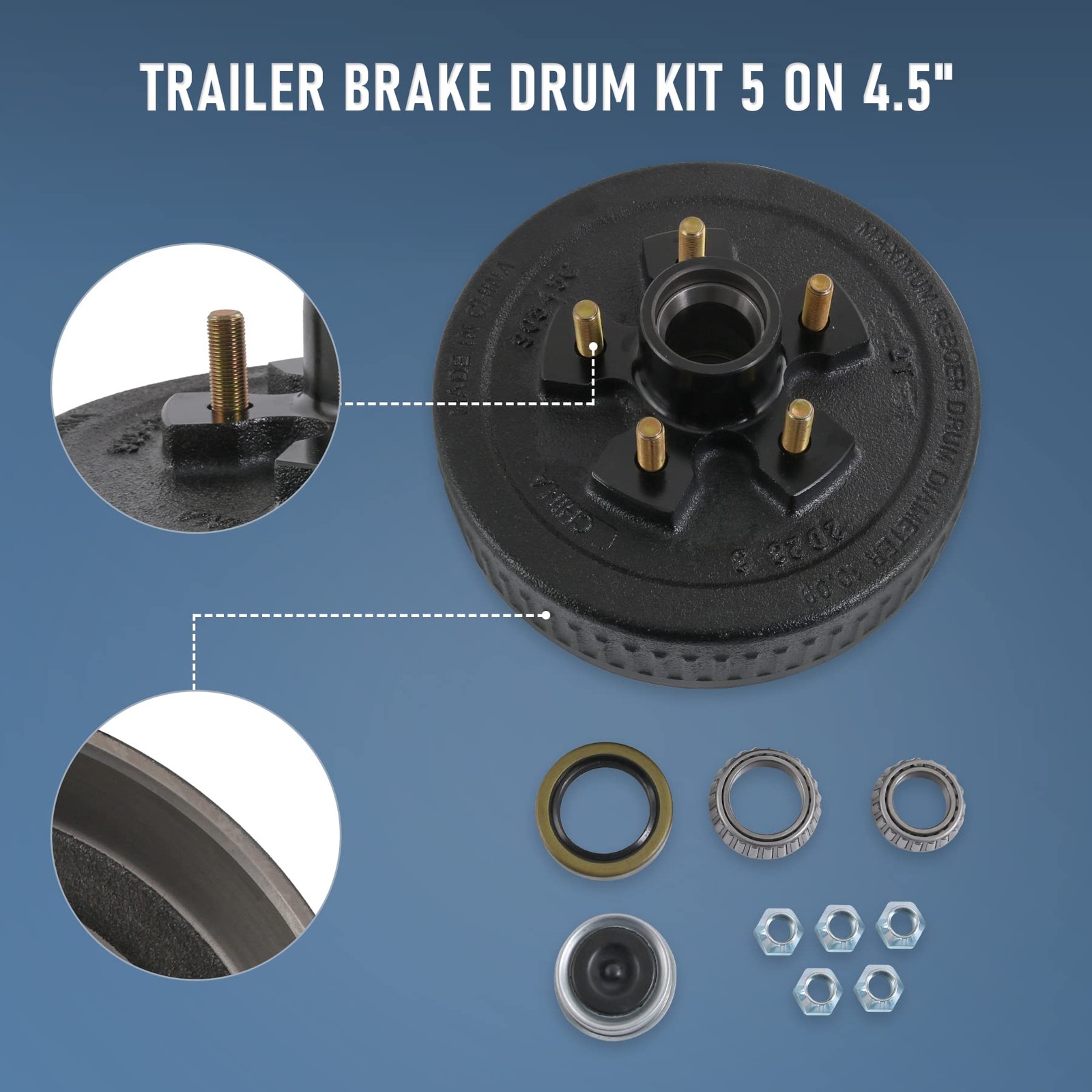 JDMSPEED New Trailer Brake Hub Drum 10″ X 2-1/4″ Kit 5 on 5 4.5