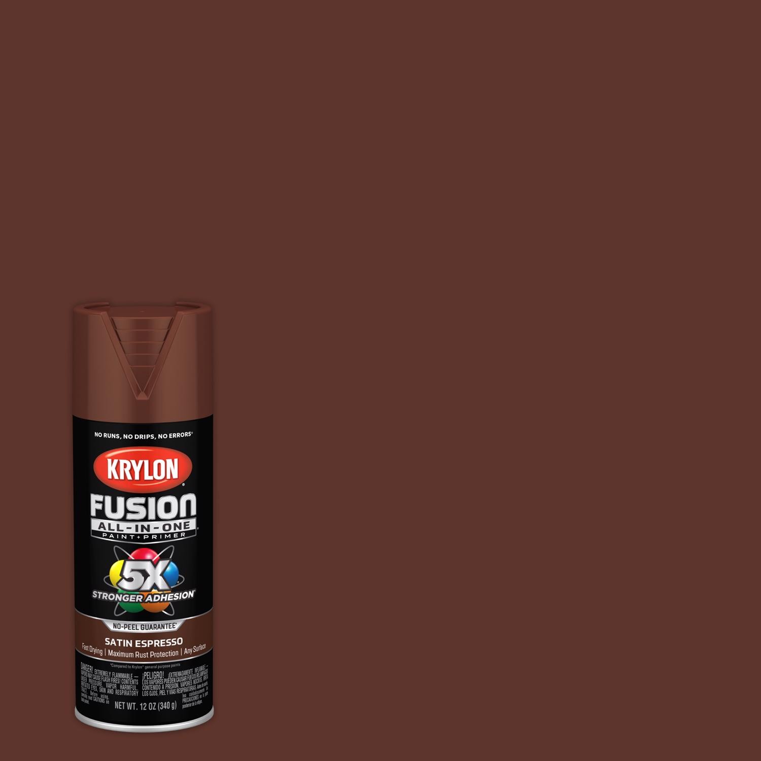 Krylon K02738007 Satin Espresso Fusion All-in-One Spray Paint 12 oz. (Pack of 6)