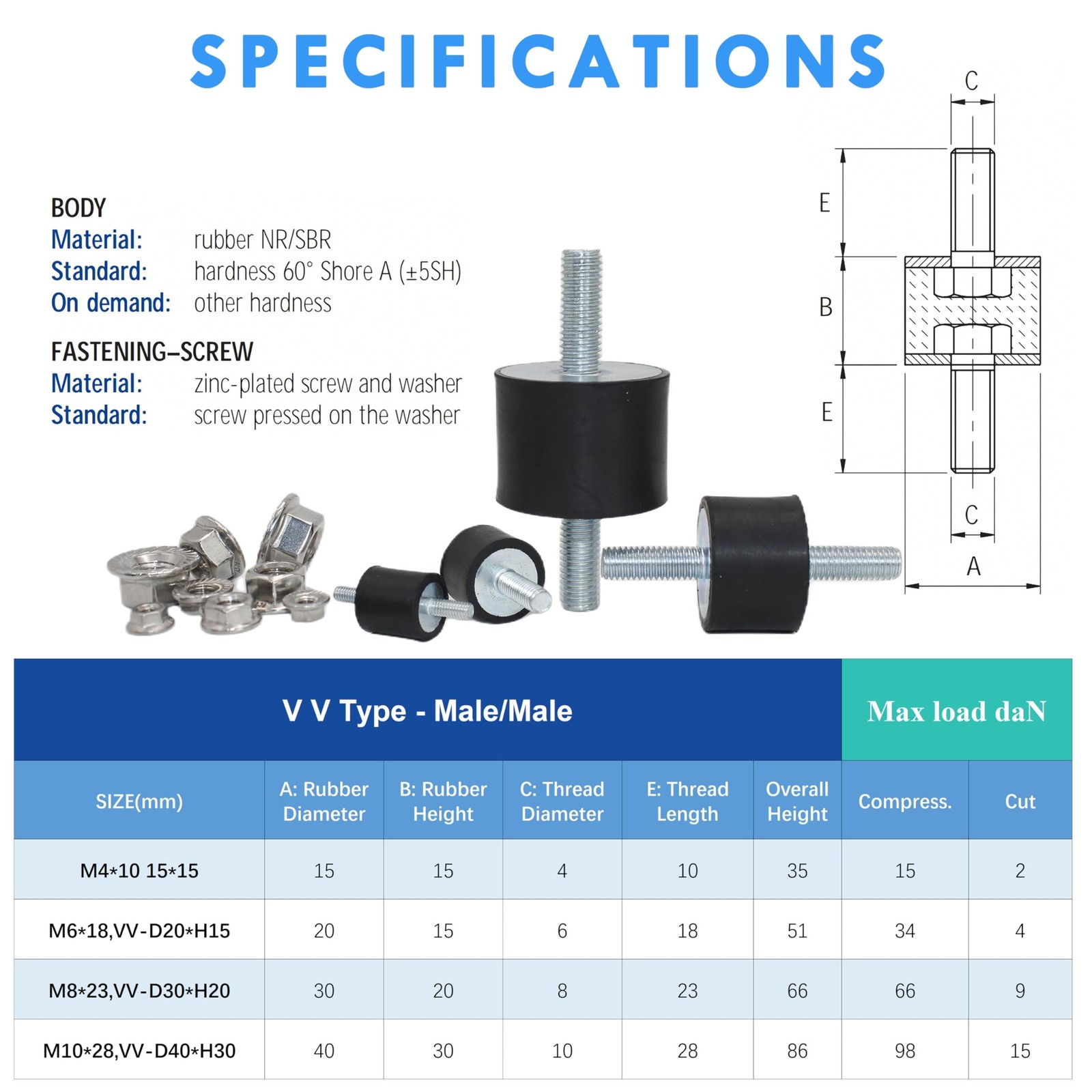 M6x18mm Rubber Studs Shock Absorber Anti-Vibration Isolator Mounts, 20x15mm R…