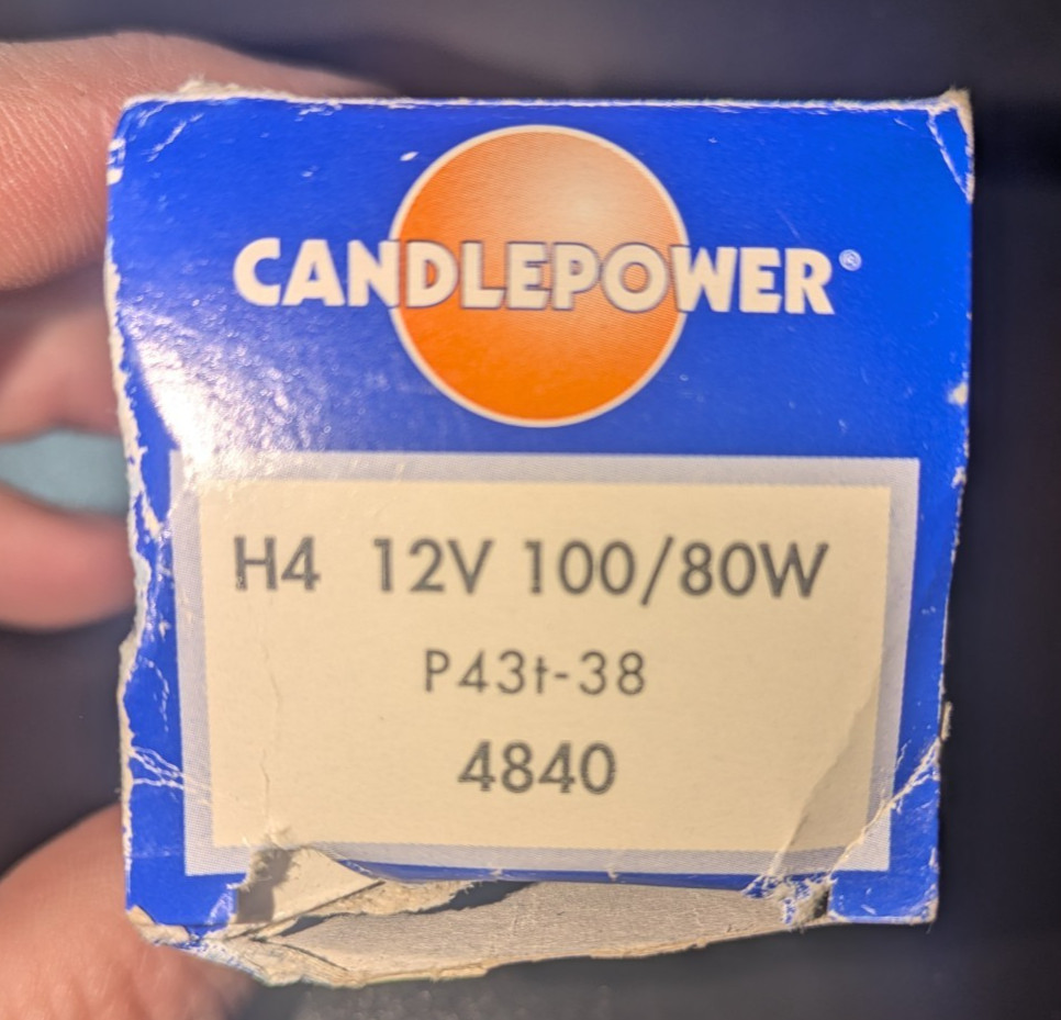 Candlepower H4 Bright Halogen Bulb 100/80W P43T-38 R37 4840 NEW MOTORCYCLE