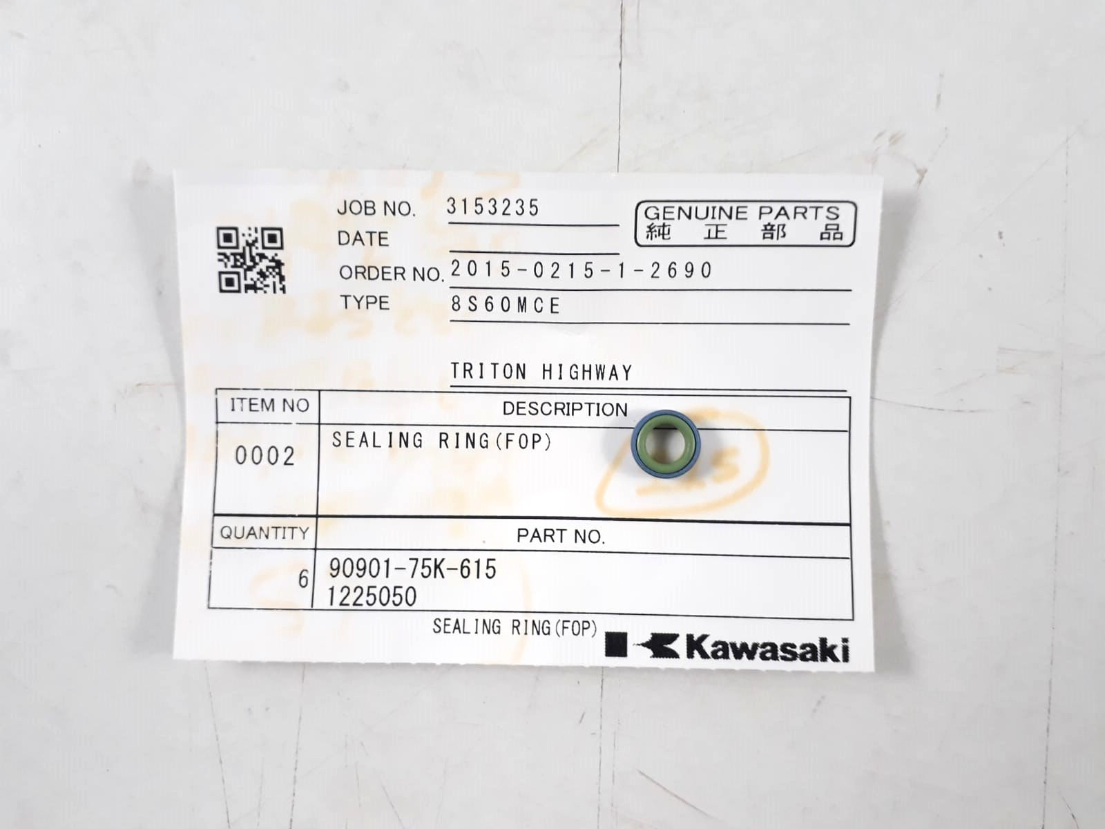 Sealing Ring (FOP) P/N 91901-75K-615 1225050 For Kawasaki 8S60MCE (PACK 10)