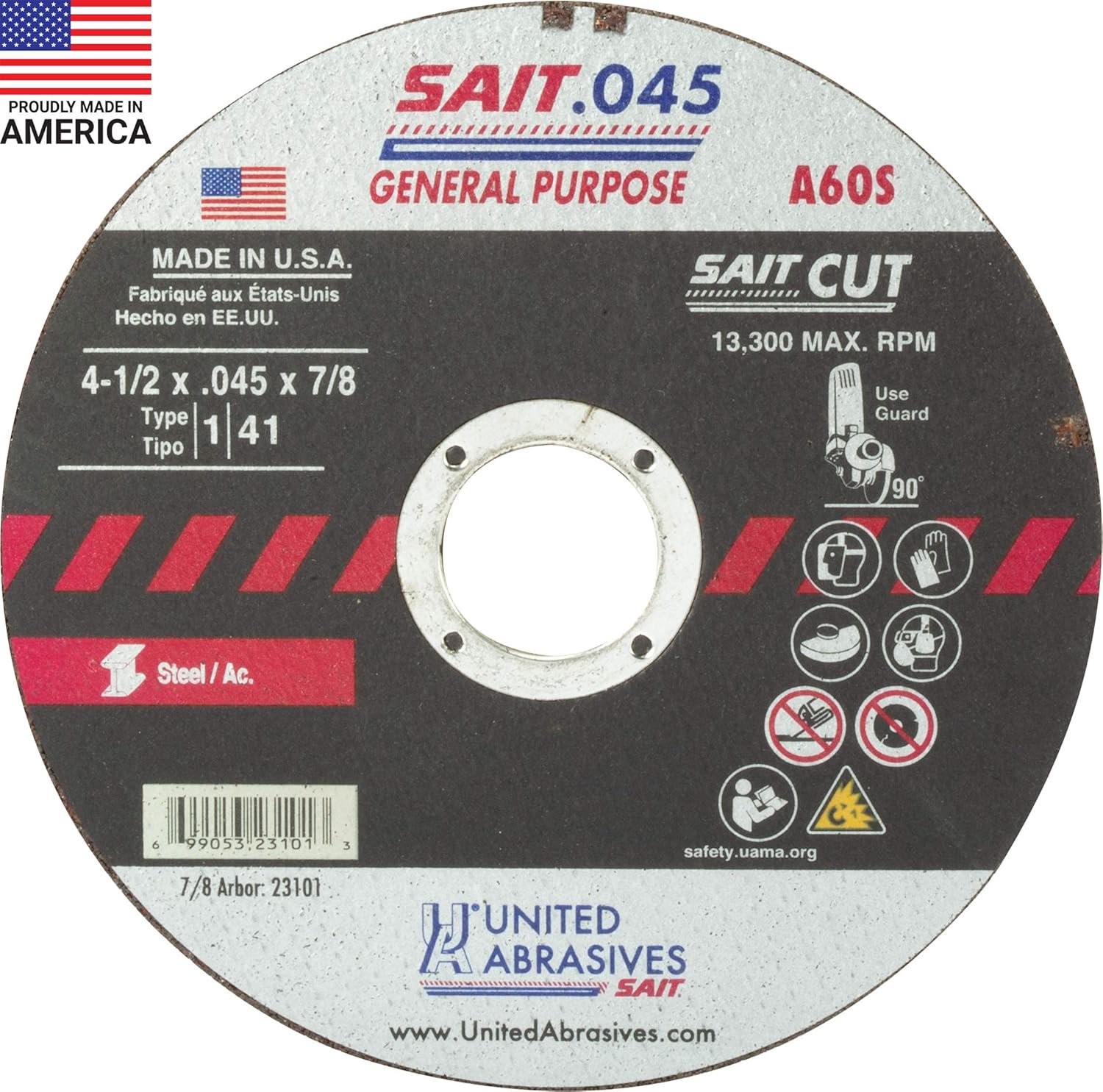 United Abrasives 23101 Cut-Off Wheels A60S Type 1/41 4-1/2″ x .045″ x 7/8″ 50 Pk