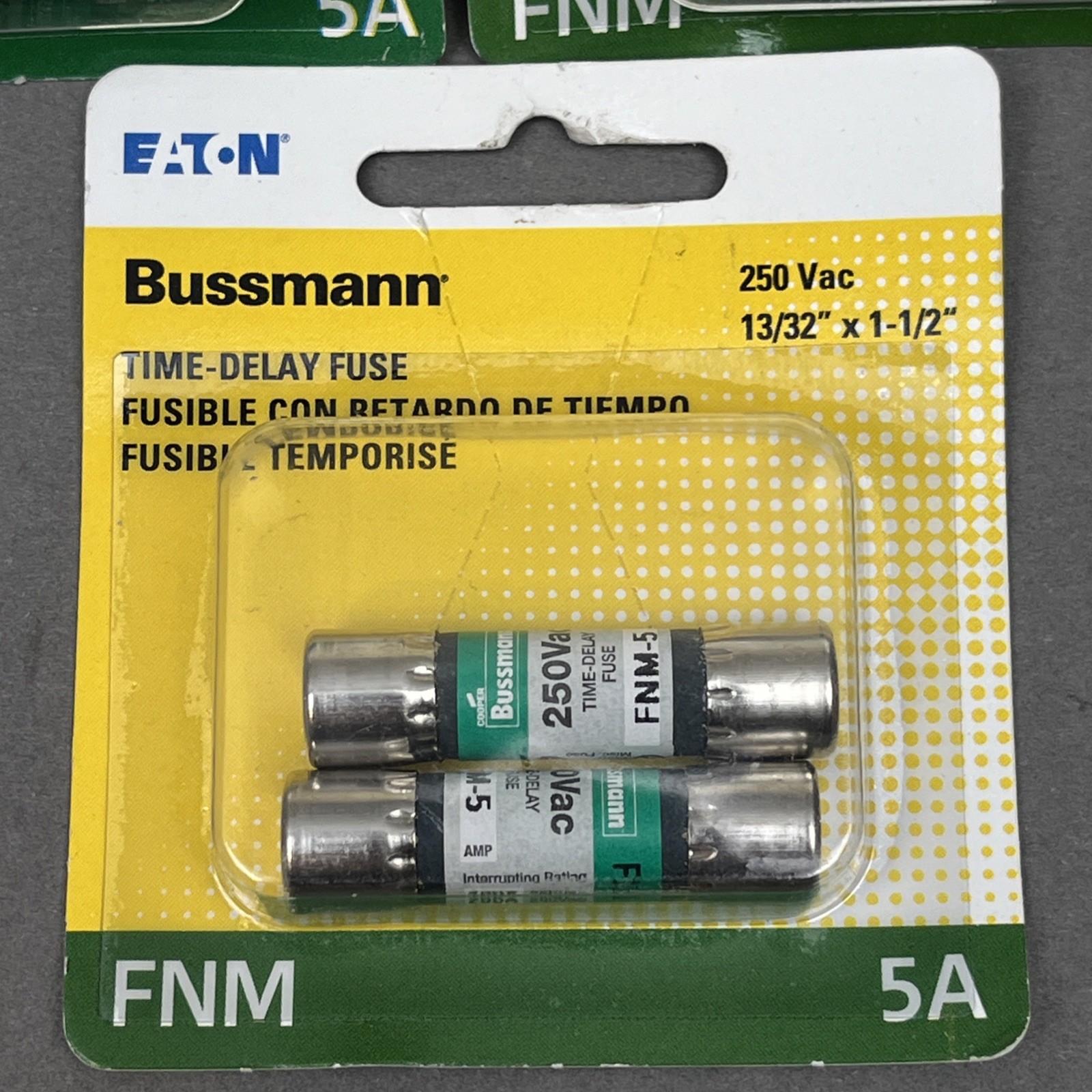 3x(2 Pack) 5A 250VAC Time Delay Fuse BP/FNM-5 NoS – 6 Fuses – 13”32 x 1-1/2”