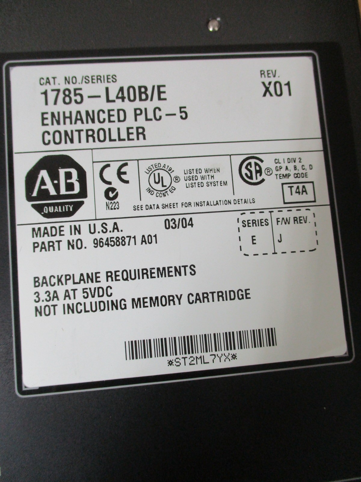 Allen Bradley 1785-L40B CPU Module 1785L40B Ser.E, Rev.X01, W/ Key