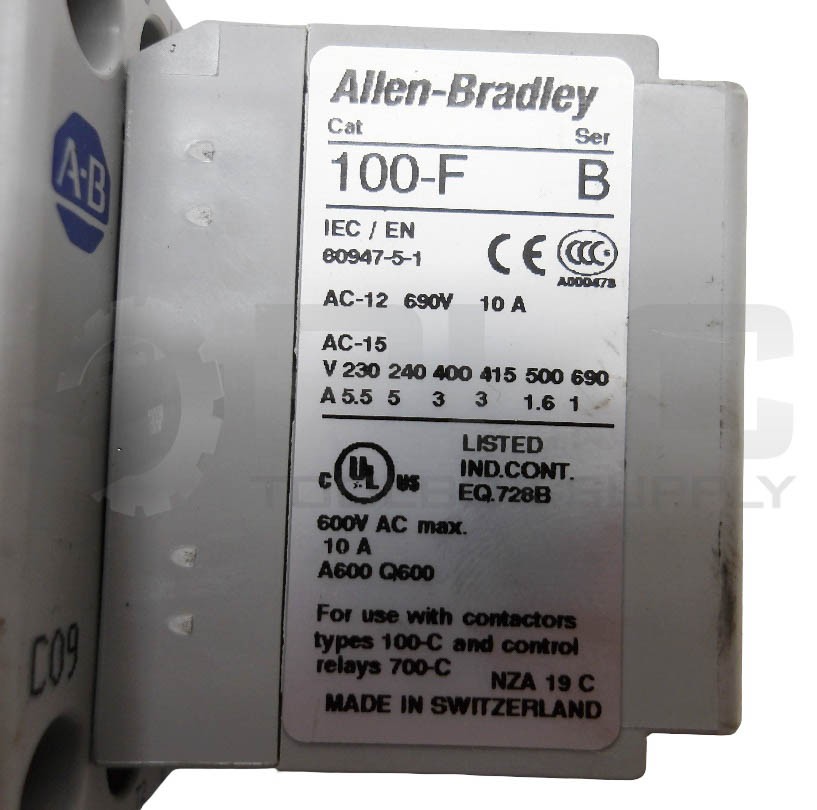 ALLEN BRADLEY 100-C09D*10 /A CONTACTOR W/ 100-F /B W/ 193-EECB /C