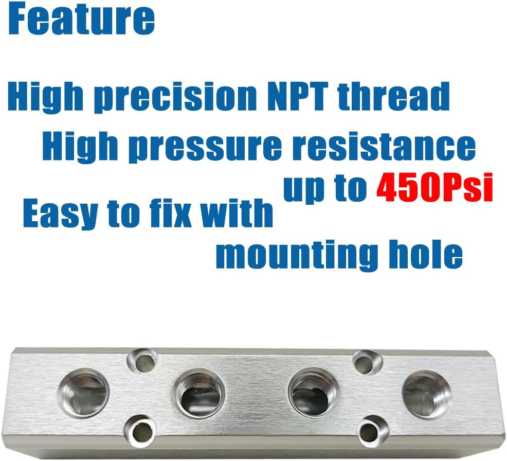 4 Way 6 Port Air Manifold 1/2″ NPT Supply Port 1/4″ NPT Outport with Mounting Ho
