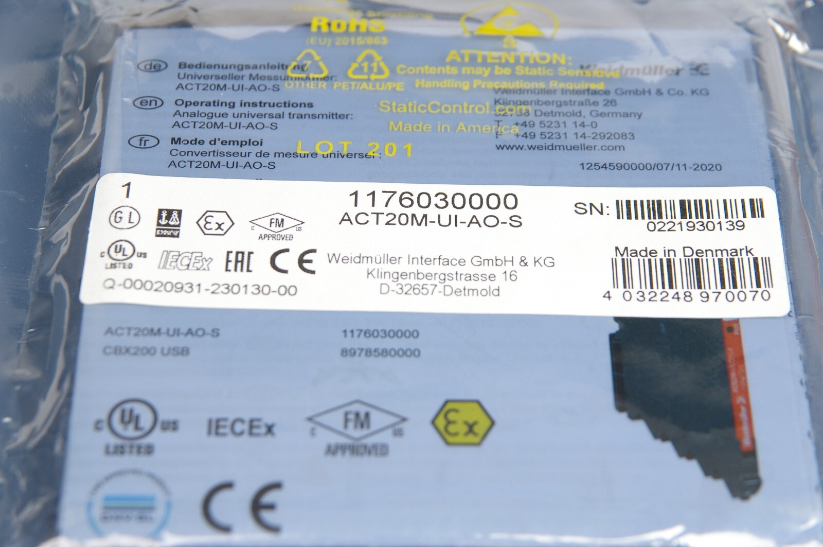 Weidmuller 1176030000 ACT20M-UI-AO-S Signal Converter