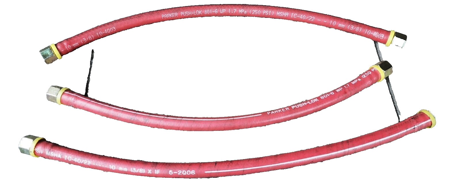 (3) PARKER PUSH-LOK 801-6WP 1.7 MPA, 3/8″ x 17″ Hose Assembly FEMALE JIC 250PSI
