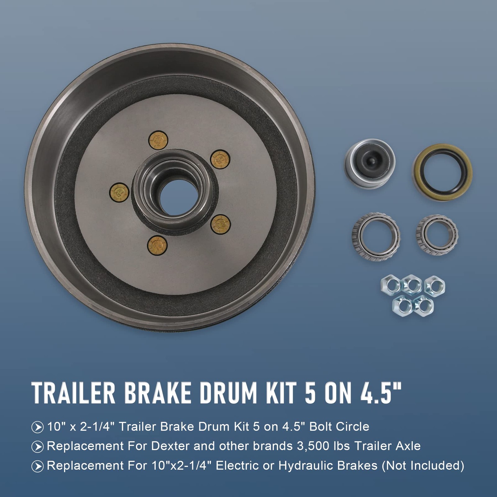 JDMSPEED New Trailer Brake Hub Drum 10″ X 2-1/4″ Kit 5 on 5 4.5