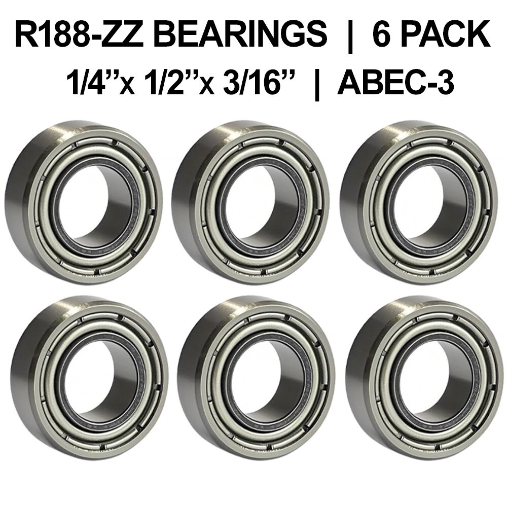 R188-ZZ Shielded Ball Bearings (1/4″x 1/2″x 3/16″) – 6pk – Chrome Steel – ABEC-3